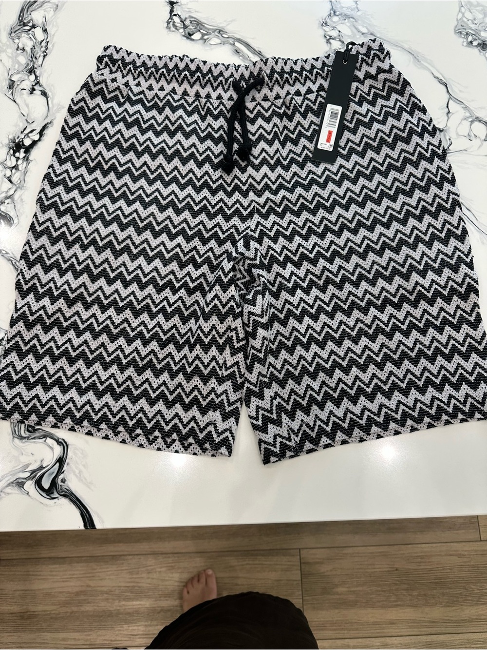 Karl Lagerfeld Black & White Zigzag Swim Shorts